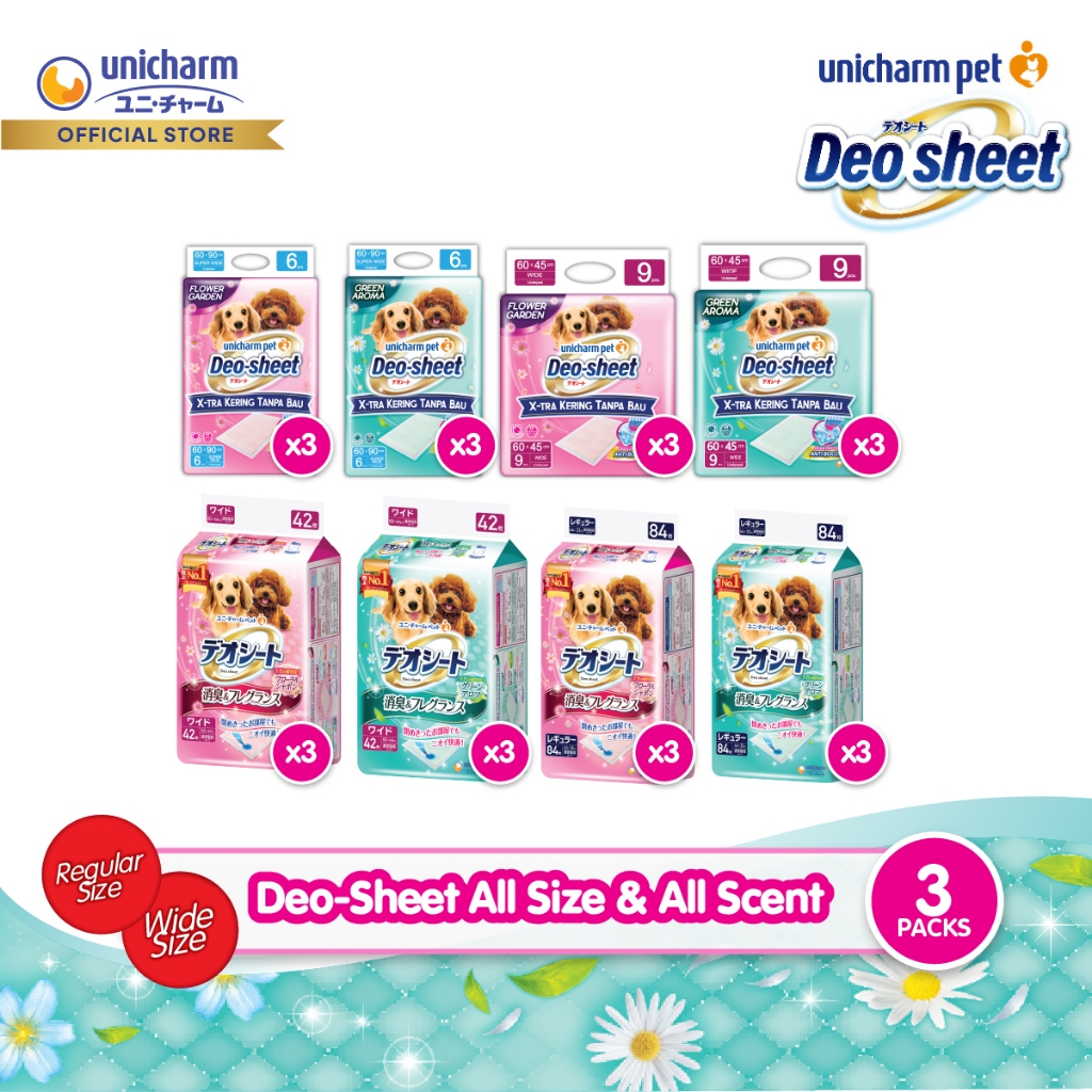 Deo Sheet All Size & All Scent - Underpad Anjing 3 Packs Unicharm Pet