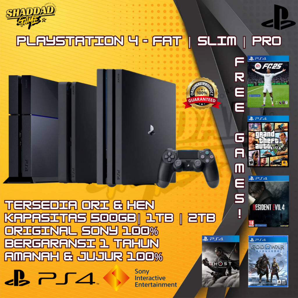 PLAYSTATION 4 PS4 FAT / SLIM / PRO HDD 500GB / 1TB BONUS FULL GAME BISA ONLINE DAN OFFLINE