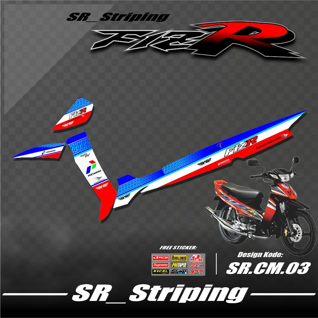 Striping Stiker Fiz R / Sticker Striping Variasi Lis Yamaha Fiz R Desain Mandalika Anti Luntur SR.03