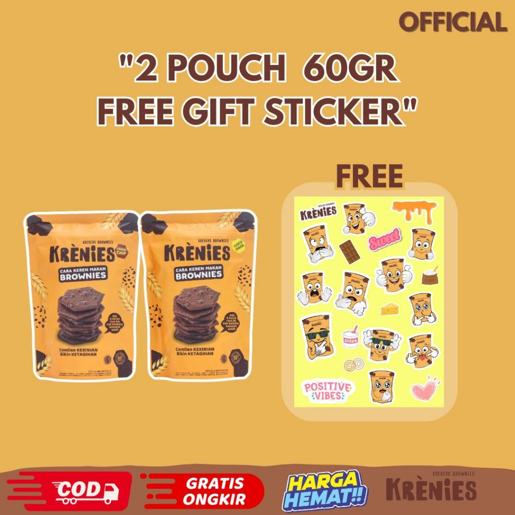 

KRENIES (KREKERS BROWNIES) - CEMILAN BROWNIES CRISPY KREKES 2 POUCH 60GR FREE STICKER