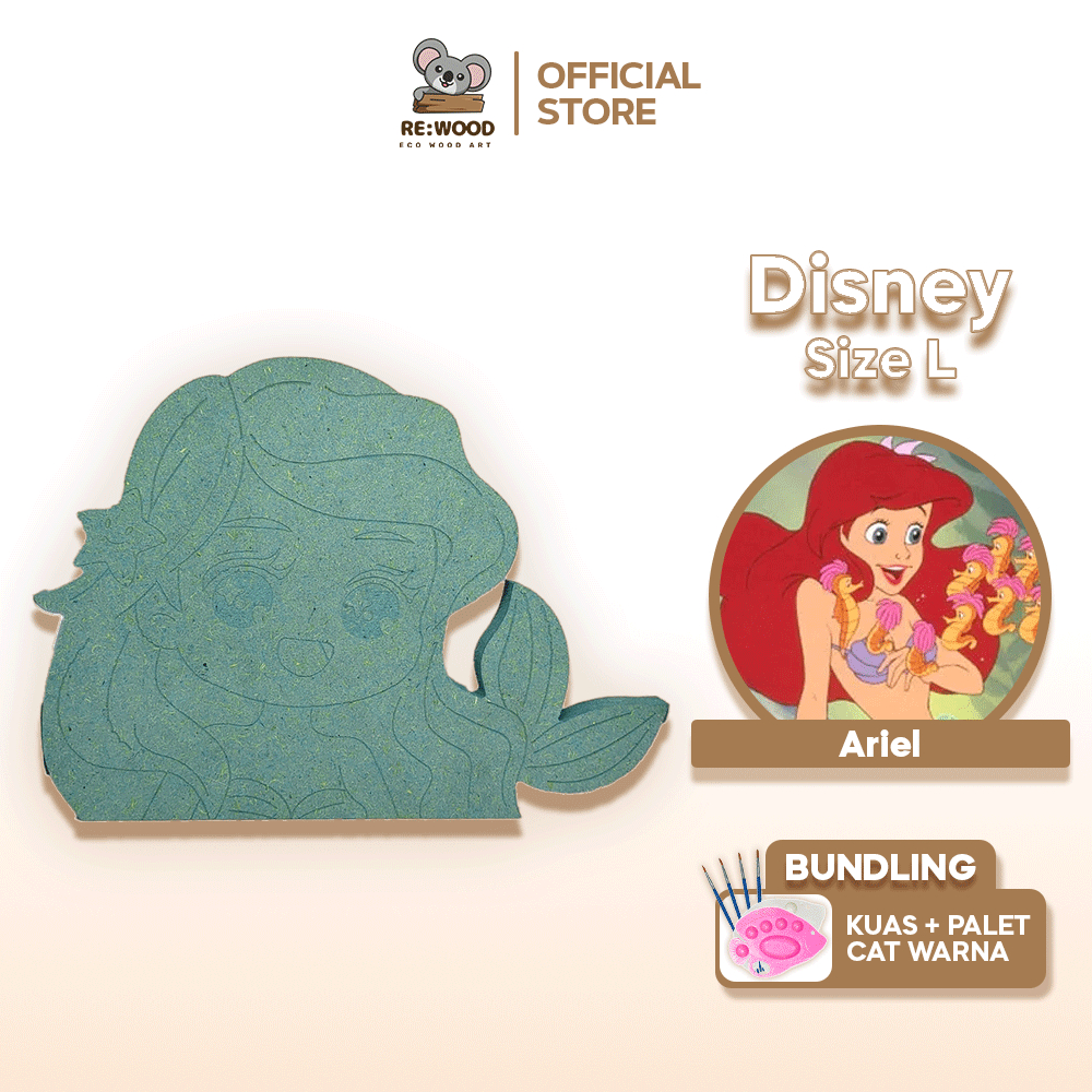 

Wood Painting Ariel | Size L | DIY Melukis Karakter Kanvas Kayu Seri Disney Princess Lucu Imut