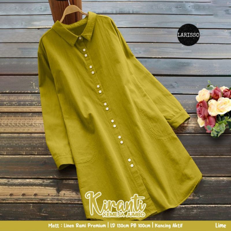 TUNIK JUMBO LD 130 BAHAN LINEN KANCING AKTIF FULL BAWAH | CHILA | MIRANTI TUNIK