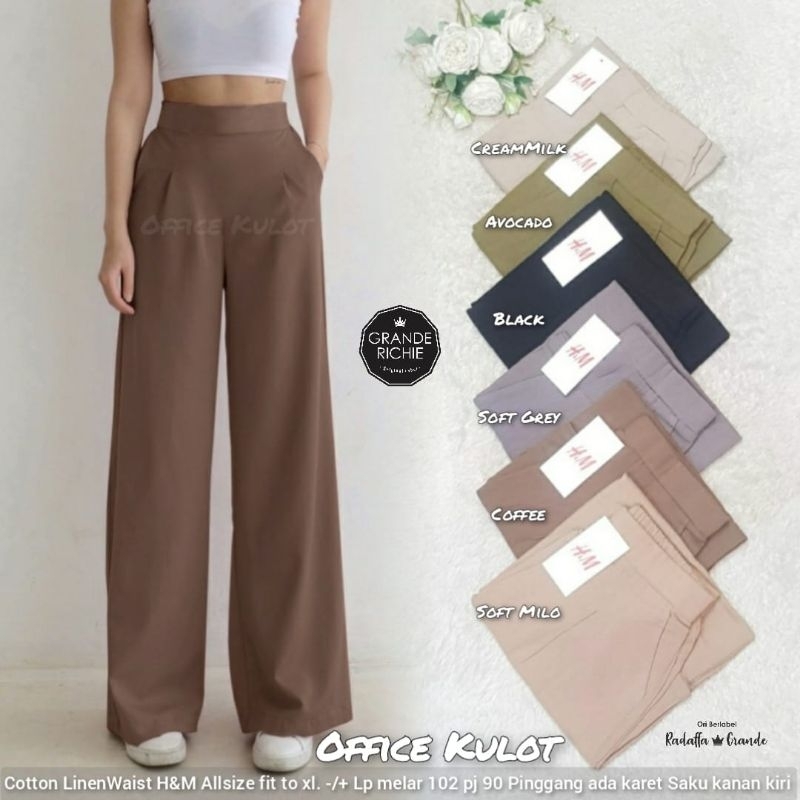 CELANA PANJANG WANITA PALAZO LINEN WAIST PREMIUM KULOT BASIC OFFICE POLOS
