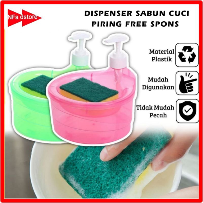 Tempat Sabun Cuci Piring Viral 1000ml + Spons / Wadah Sunlight Model Bulat & Persegi / Dispenser Bot