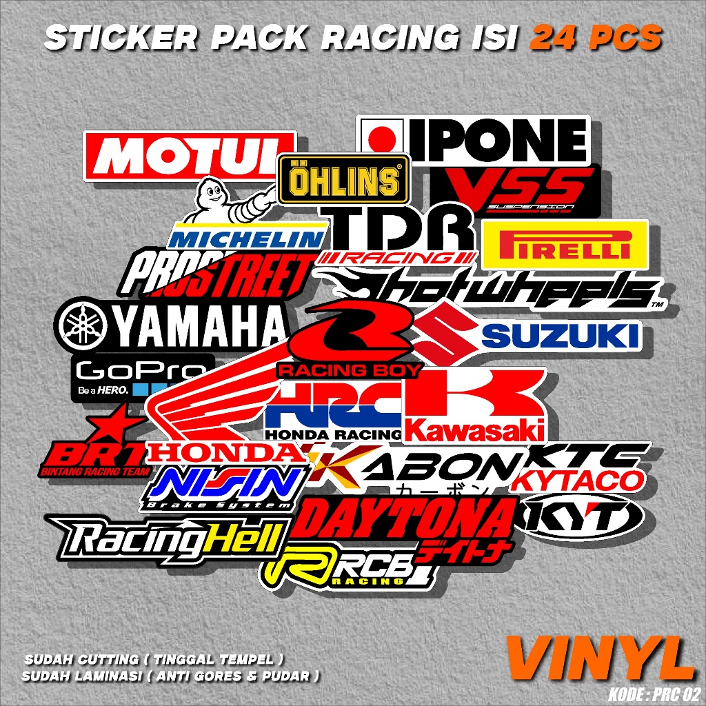 

24 Lembar Sticker Sponsor Racing / Sticker Sponsor / Sticker Motor / Sticker pack / Sticker Kecil2 cocok buat Motor Mobil Hp Laptop Helm Hologram Pelangi Vinyl Putih Bunny PRC02