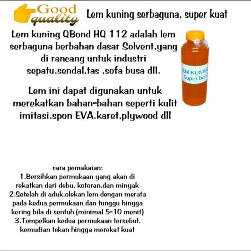 

Lem kuning serbaguna,super kuat,per botol 250ml