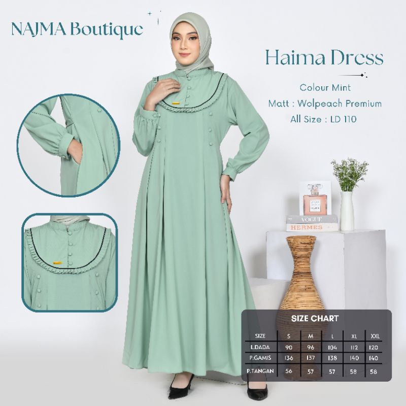 HAIMA DRESS GAMIS PREMIUM TERBARU, SIMPLE MEWAH DAN ELEGAN  ( Bahan Wolpeach Premium )