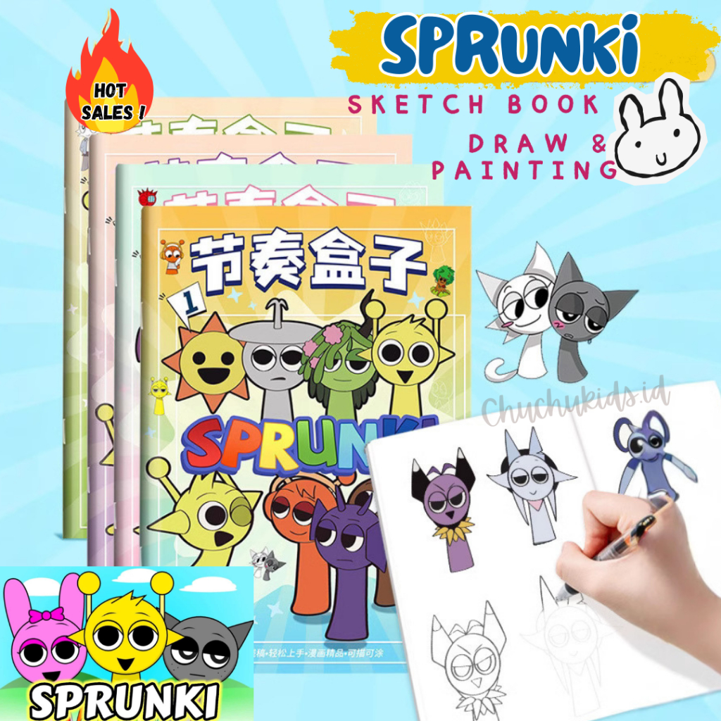 Buku Gambar Quiet Book SPRUNKI Buku Mewarnai Sketsa Sprunki Buku edukasi anak Sketch Book