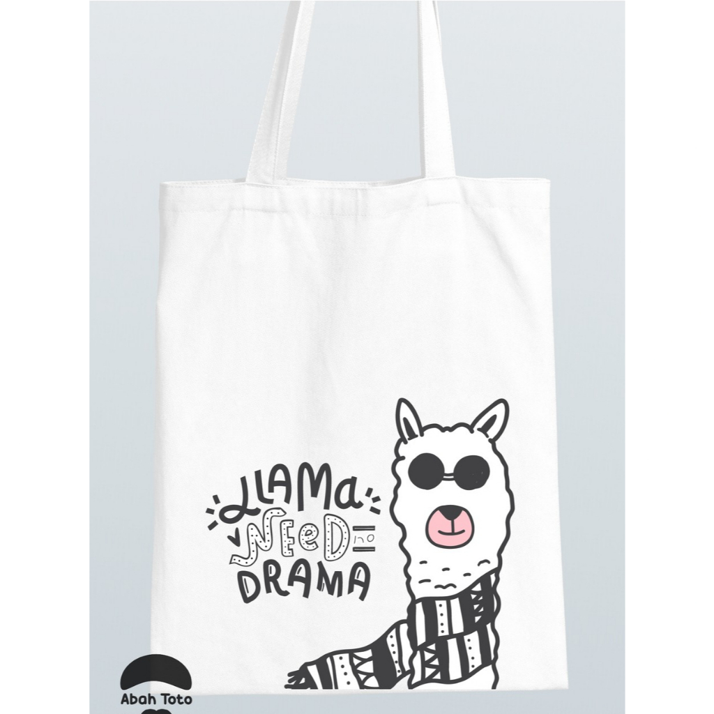 Tas Totebag Kanvas Blacu Premium Tebal Putih Gambar Karakter Llama Need No Drama