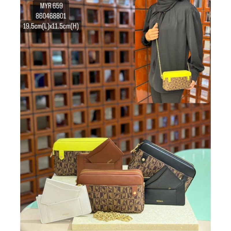 SALE tas bonia original sling bag rantai monogram free cardholder new arrival