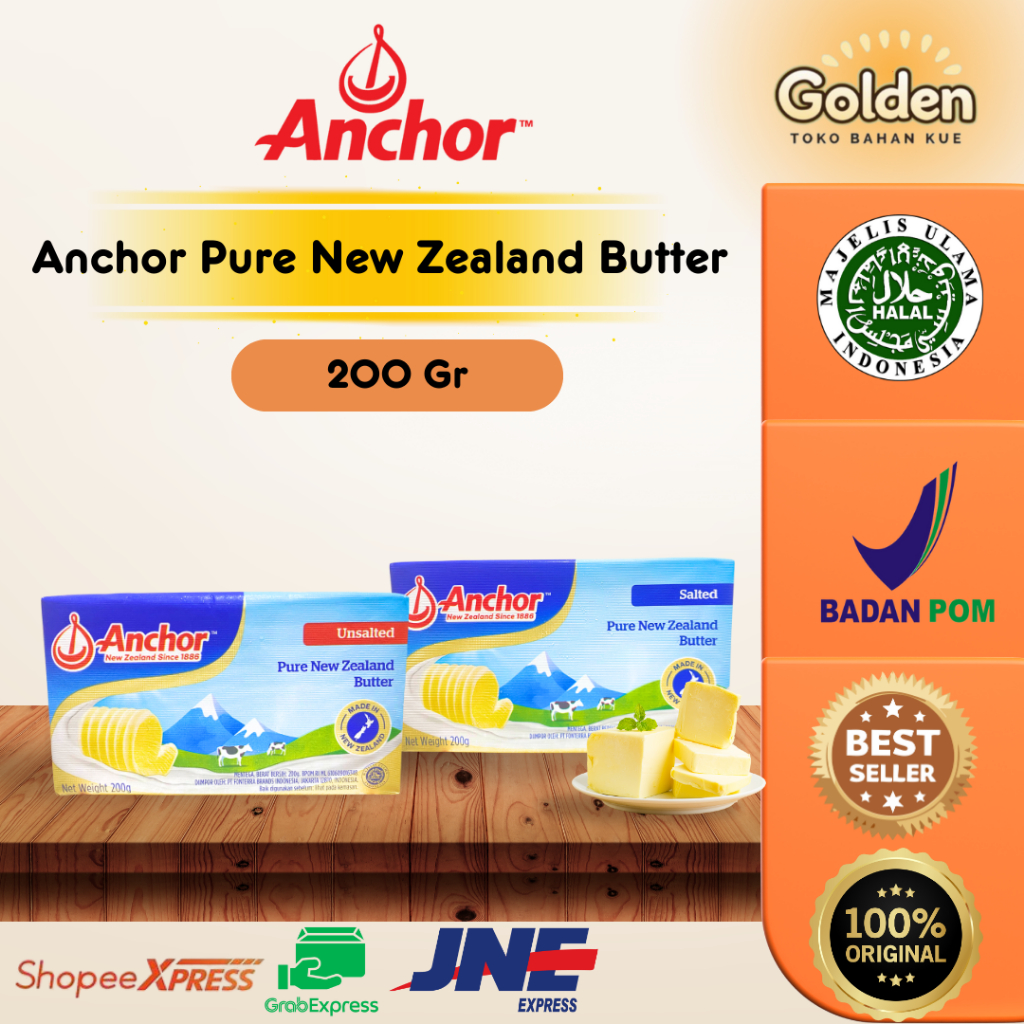 

Anchor Pure New Zealand Butter Salted dan Unsalted 200 Gr