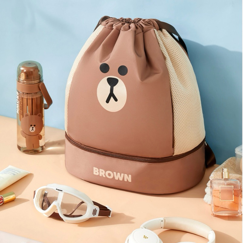BROWN LINE FRIENDS BAG SWIMMING BAG TAS BROWN LINE FRIENDS BAHAN NYLON POLYESTER