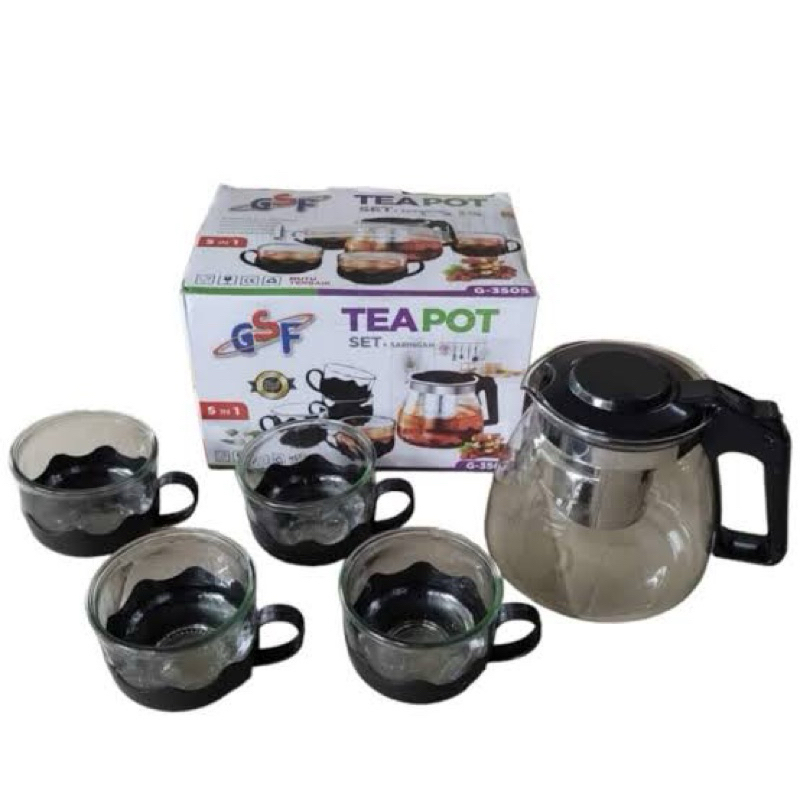 GSF TEA POT SET TEKO TEH CANGKIR PLUS SARINGAN 5 in 1 SNI DIJAMIN KUAT AWET TOP MURAH TEBAL ASLI