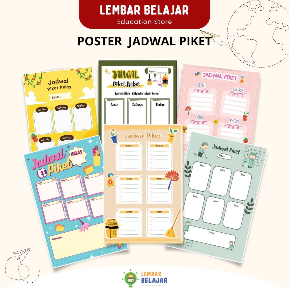 LEMBAR BELAJAR Poster Jadwal Piket Sekolah Pajangan Dinding Kelas Ukuran A3+