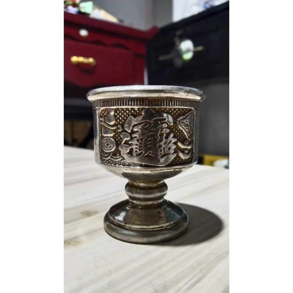 Cawan Aksara Cina Stainless Kuno Jadul Antik