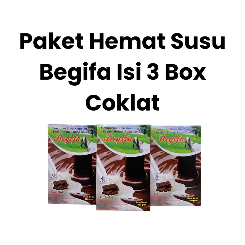 

Paket hemat 3 box begifa rasa coklat - susu kambing etawa bubuk @200gram - susu kambing etawa bubuk - dairy milk