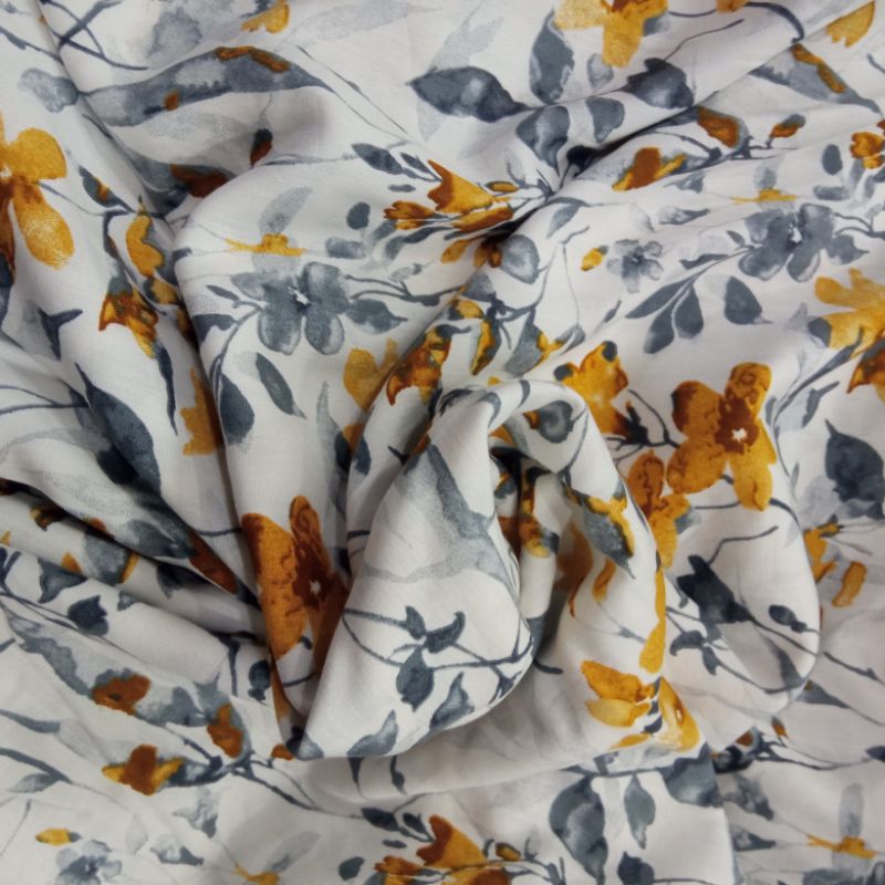 KAIN KATUN RAYON PREMIUM GARMENT MOTIF BUNGA KUNING GREYY