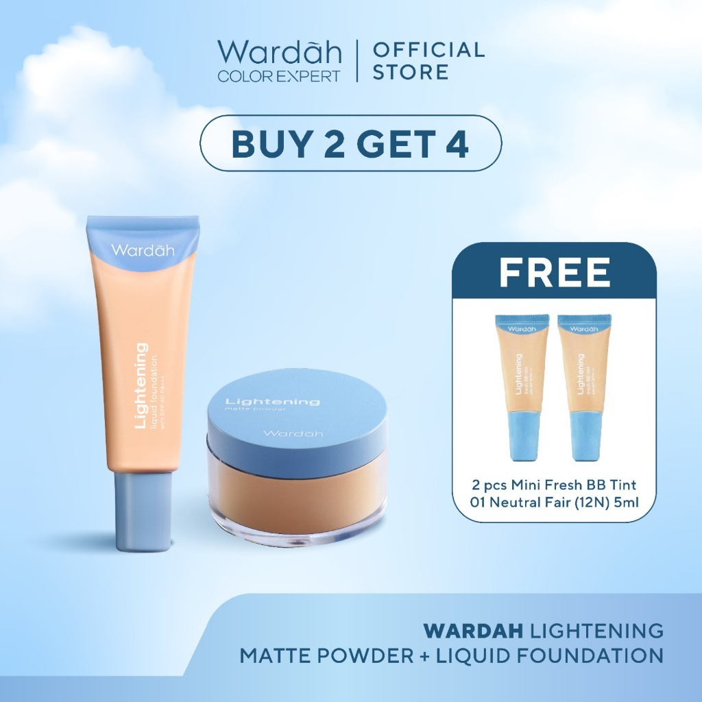 [BUY 2 GET 4] Wardah Paket Lightening Paket Matte Powder 02 20 g Liquid Foundation 02 25 ml Mencerah