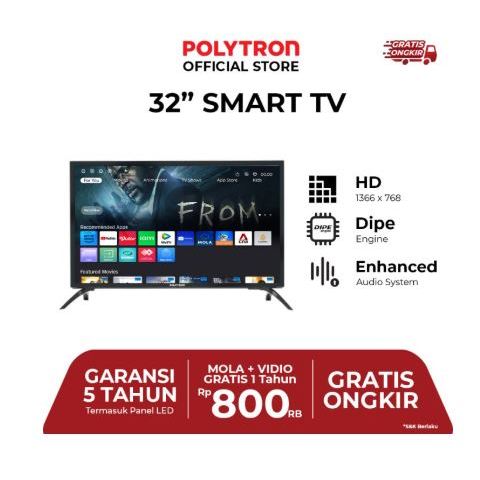 Polytron 32 Inch Smart TV HD YouTube Prime Digital Tanpa STB WiFi Garansi Resmi PLD32CV2269