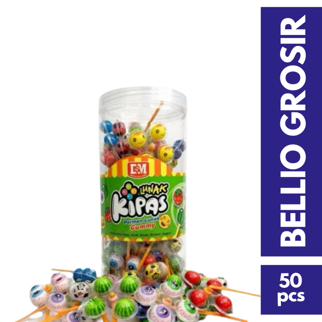 

PERMEN DSM LUNAK KIPAS GUMMY 1 TOPLES ISI 50PCS RASA APEL, JERUK, NANAS, STROBERI, ANGGUR) CANDY MANIS