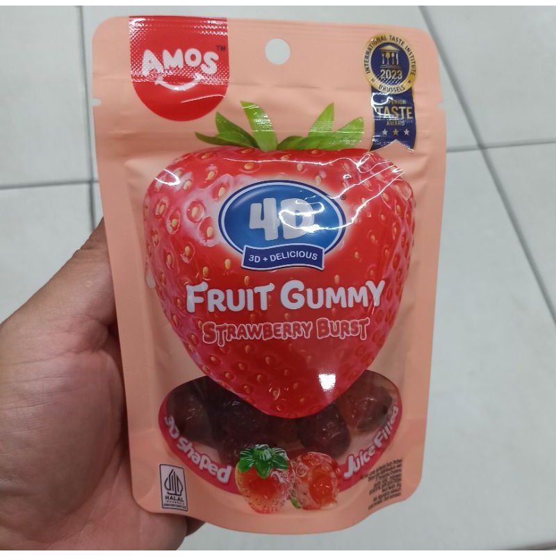 

Amos Fruit Gummy 4D Strawberry Burst Permen Lunak Bentuk Straberry 60g