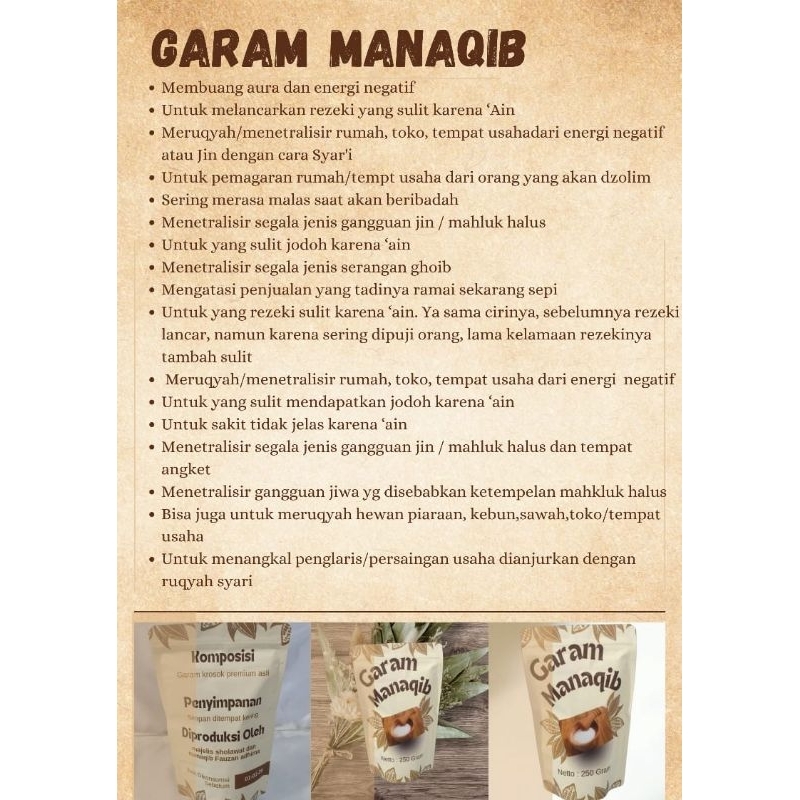 

Paket hemat 500g garam Manaqib Syekh Abdul Qadir Al jilani