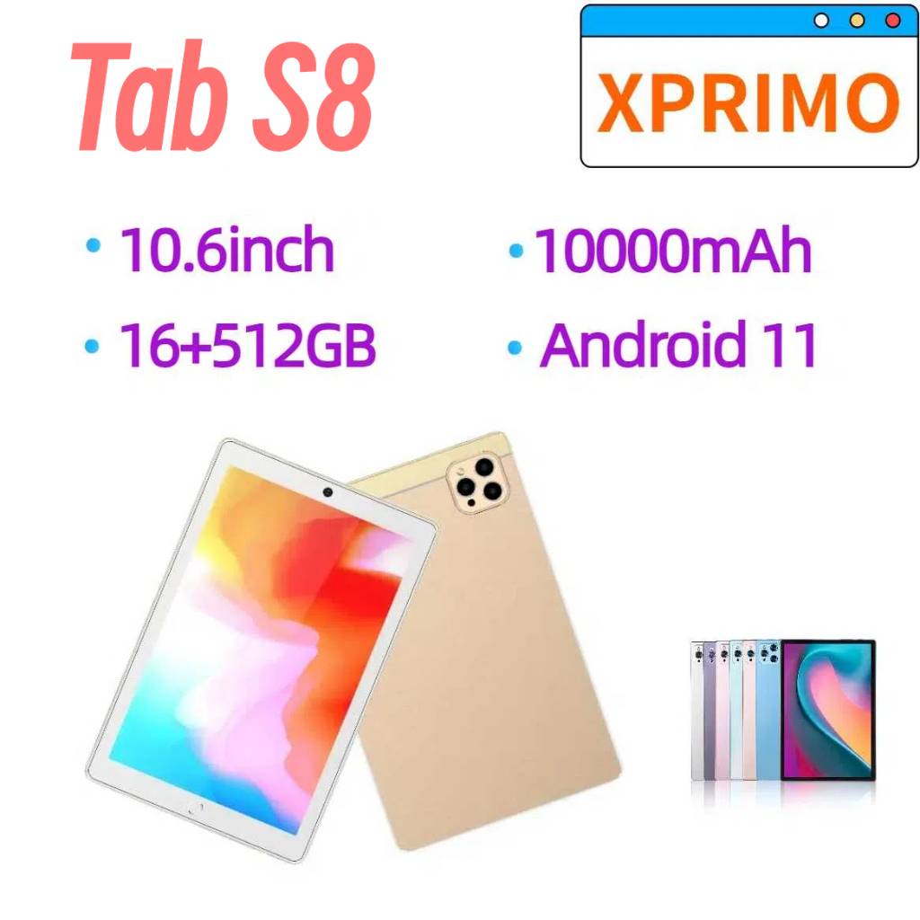 Tablet Android Tab S8 RAM 16GB + 512GB Tablet Pembelajaran SIM + WIFI Baterai Besar 10000 mAh