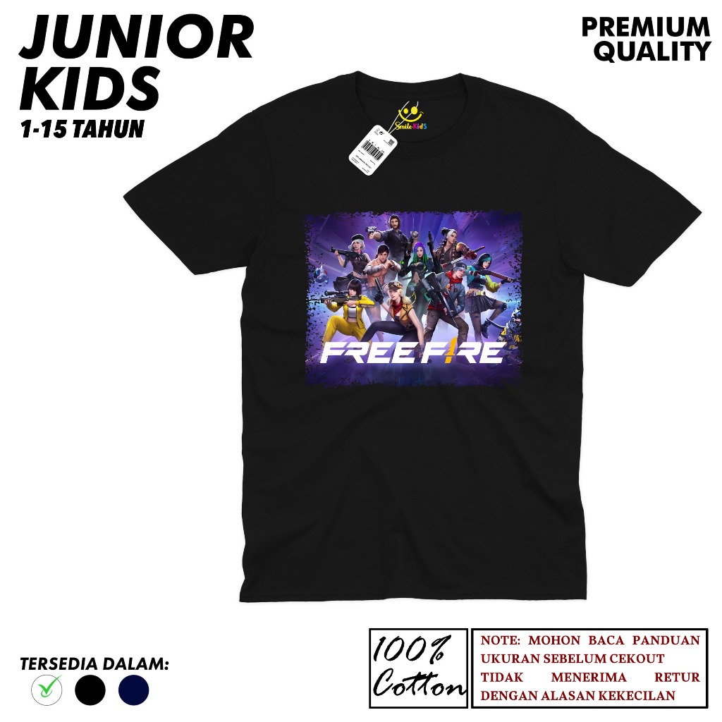 Kaos Anak Junior 1-15 Tahun FREE FIRE 2 Tiktok Viral Baju Katun