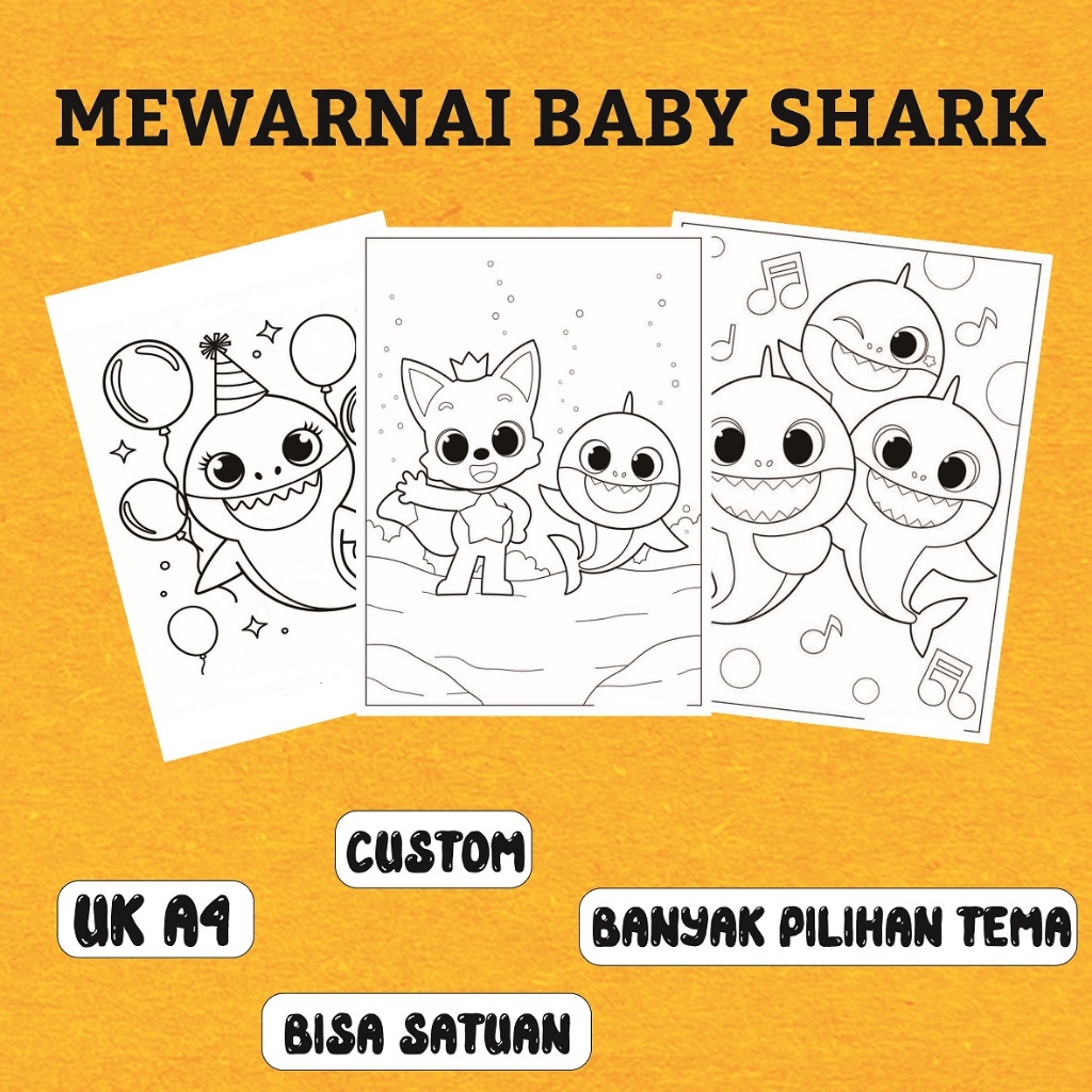 

KERTAS MEWARNAI / MEWARNAI BABY SHARK / KERTAS MEWARNAI ANAK PAUD TK SD / COLORING / KERTAS GAMBAR A4