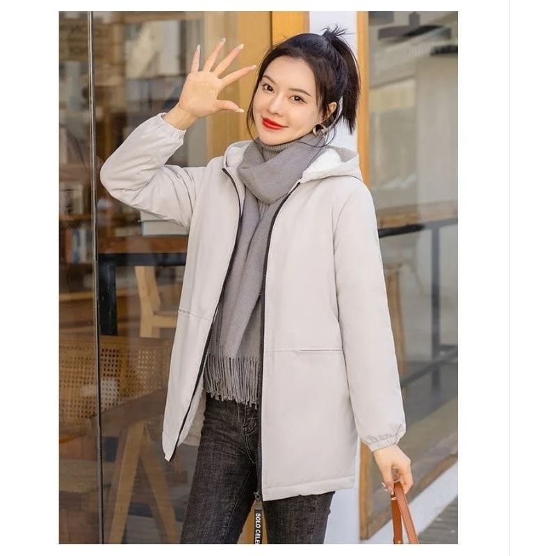 Jaket Wanita Bulu Tebal / Jaket Wanita Korea / Jaket Wanita Kekinian / Jaket Wanita Tebal