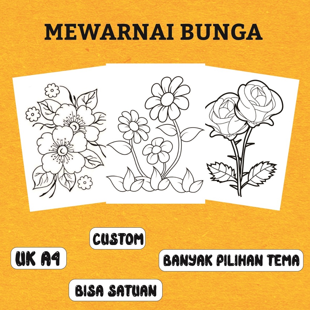 KERTAS MEWARNAI / MEWARNAI  BUNGA  / KERTAS MEWARNAI ANAK PAUD TK SD / COLORING / KERTAS GAMBAR A4