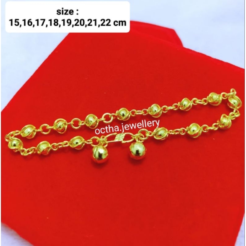 GELANG BOLA DEWASA PERAK 925 ASLI LAPIS MAS