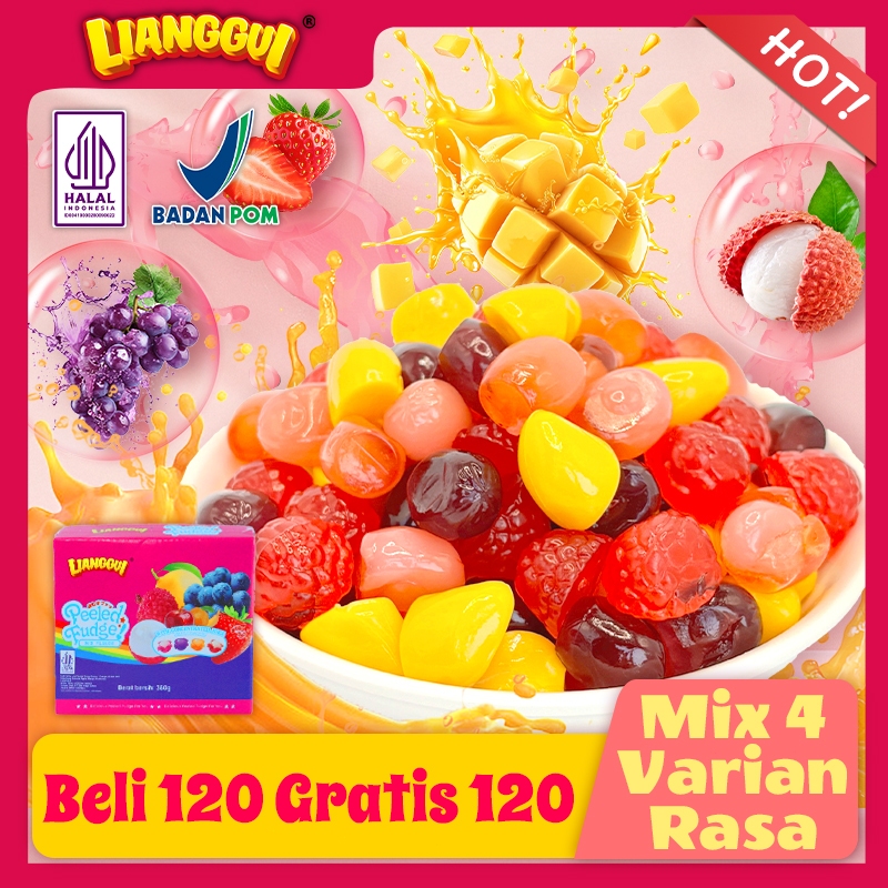 

Lianggui - Permen Kupas 240pcs Halal Rasa Buah Campur (Stroberi, Mangga, Jeruk) Kenyal & Manis