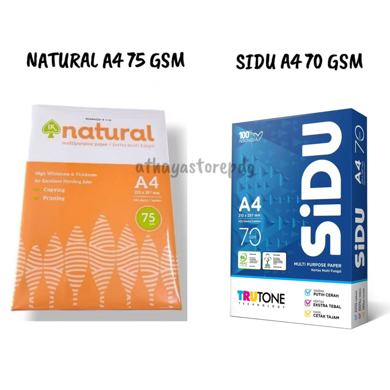 

Kertas HVS A4 Natural 75 gsm & Sidu 70 gsm per RIM & per DUS