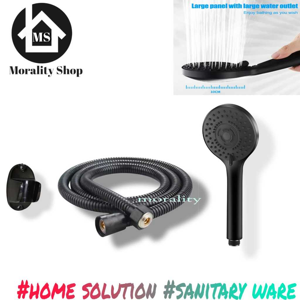 Hand shower 3in1 HITAM gede 10 cm  19003 set selang stainless / kepala shower mandi plastik black
