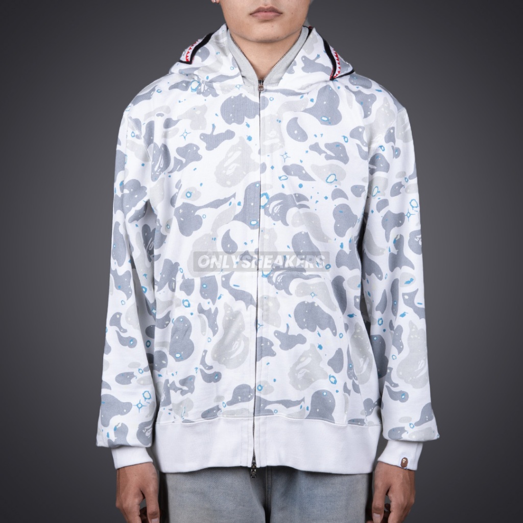 BAPE SPACE CAMO SHARK FULL ZIP DOUBLE HOODIE WHITE