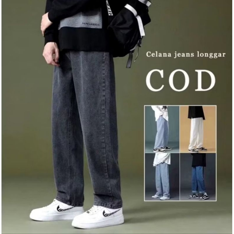 Celana Jeans Kulot Pria Celana Kulot Tali Celana Pria Korean Style Pria Baggy Pants Pria Straight Je