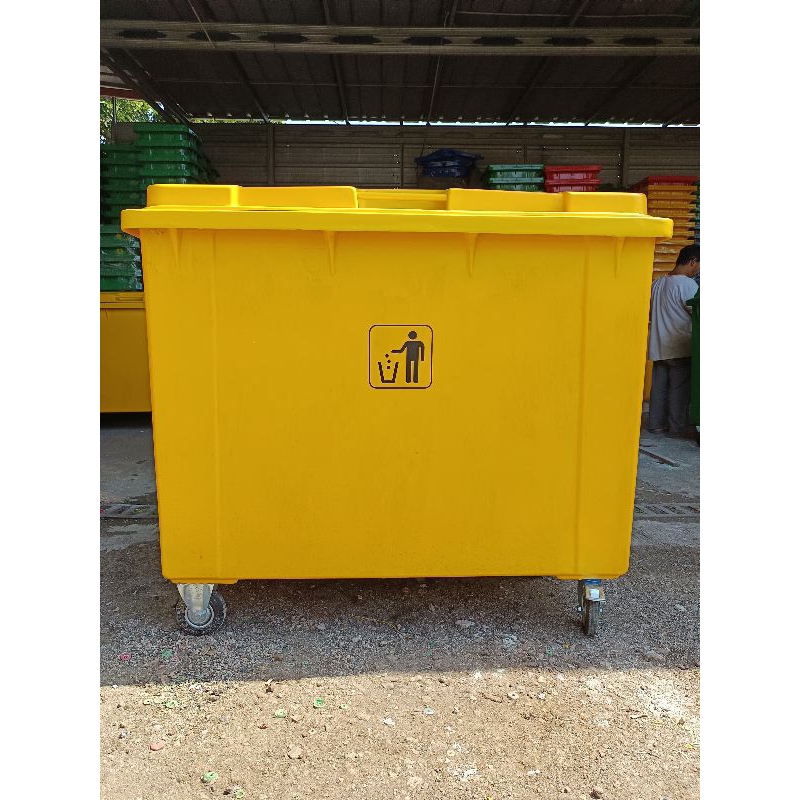 Tempat/bak sampah fiber besar kapasitas 660L+roda