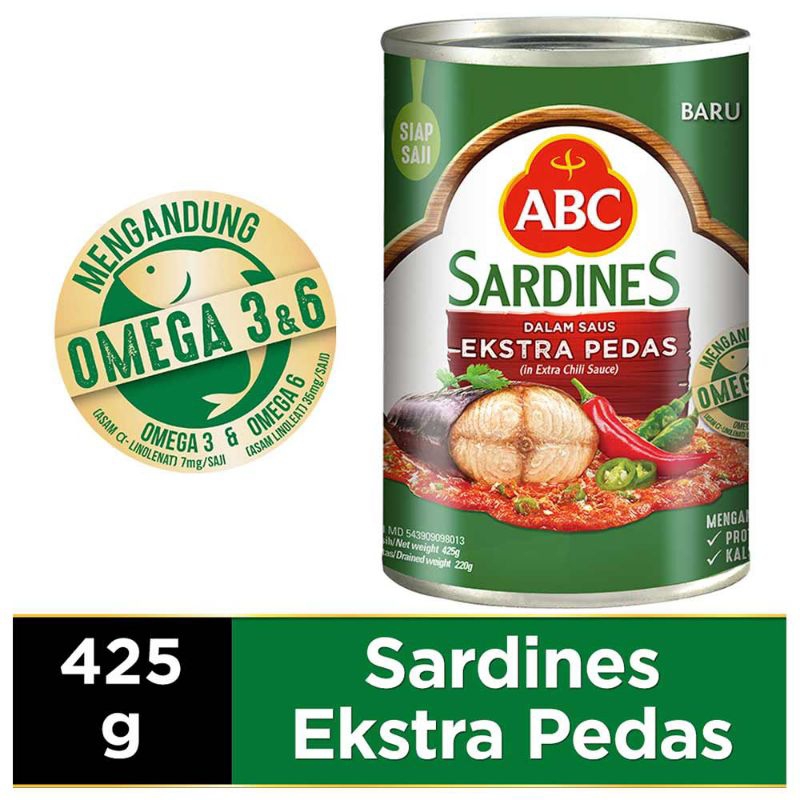 

abc sardines tomat/chilii/extra pedas 425g