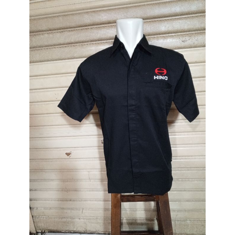 kemeja seragam hino hitam full bordir lengan panjang