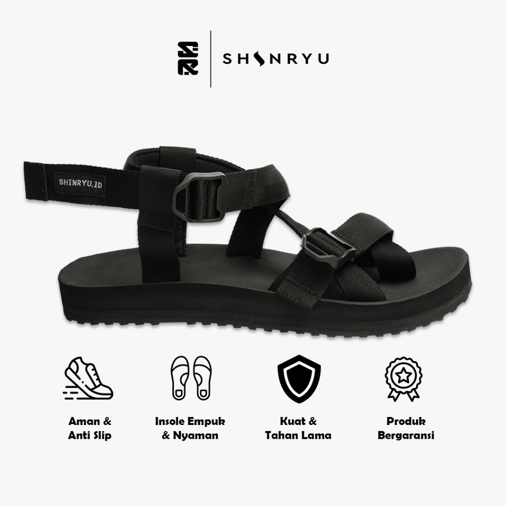 Shinryu.id | Proto Black | Sandal Pria | Sandal Wanita | Sandal Casual | Sandal Travelling
