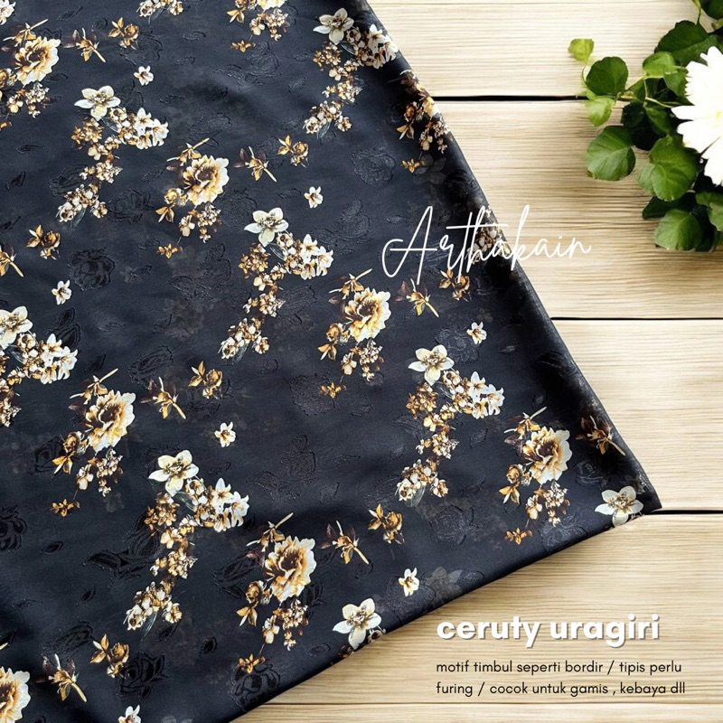 kain ceruty uragiri premium motif bunga timbul / kain kebaya / kain gamis