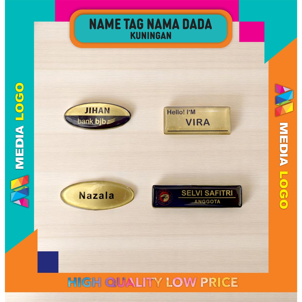 Name Tag/Papan Nama Kuningan Kotak Peniti - Paku - Magnet (Custom Satuan)