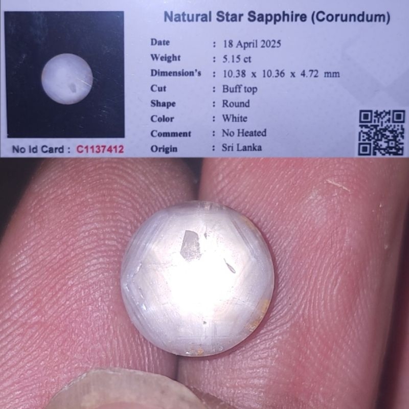 Natural white sapphire star ceylon safir srilanka no treatment