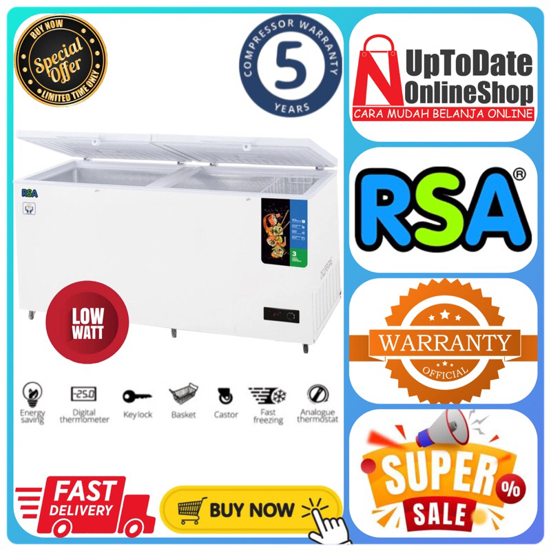 CHEST FREEZER / LEMARI PENDINGIN RSA CF-600 CF600 CF 600 SUPER COOLING FREEZER BOX RSA SUPER LOW WAT