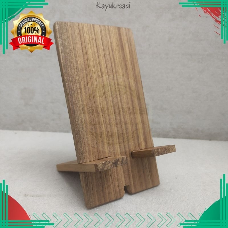 tempat dudukan handphone hp stand holder kayu jati