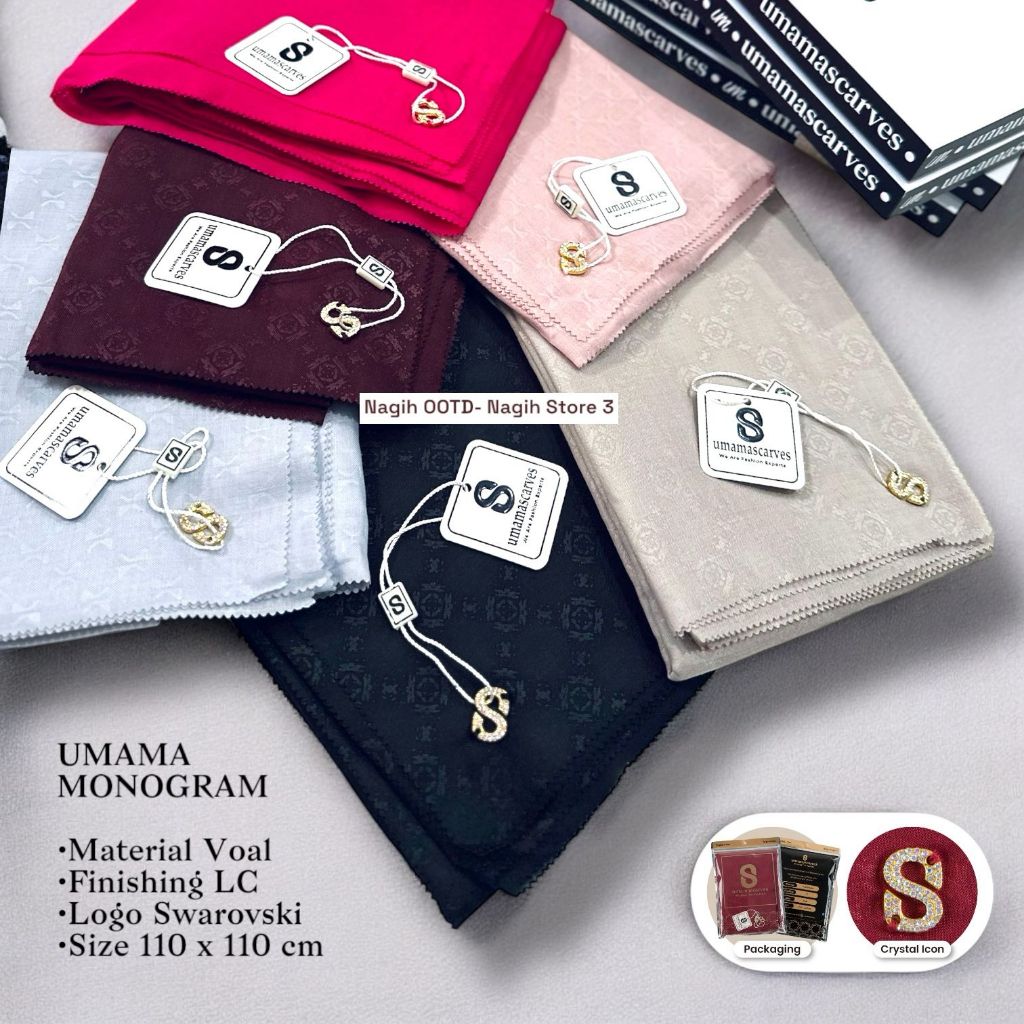 UMAMA SCARVES HIJAB UMAMA VOAL TRYSPAN MONOGRAM EMBOSS HIJAB SEGIEMPAT UMAMA LUXURY
