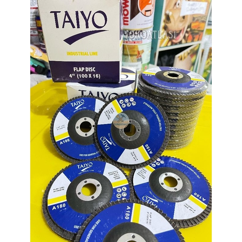 Amplas flapdisc, amplas tumpuk merk taiyo, amplas sisik taiyo 4", taiyo gerinda amplas, amplas taiyo