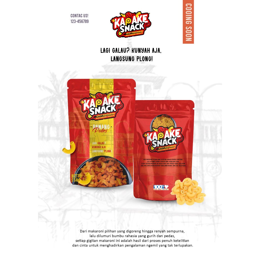 

KAPAKE SNACK - Makroni Pedas Gurih Extra Pedas 250 Gram Makanan Ringan Makroni Bantet