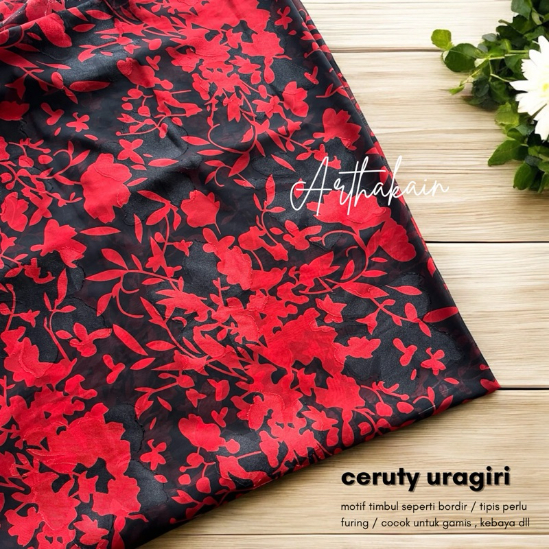 kain ceruty uragiri motif bunga timbul / kain sifon rubia motig bunga